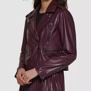 🆕 DKNY Plum Purple Vegan Leather Faux Leather Motorcycle Bikercore Jacket_XS